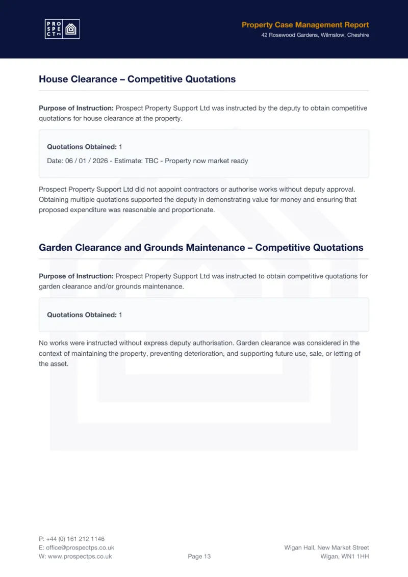 Case completion pack section: Quotes received